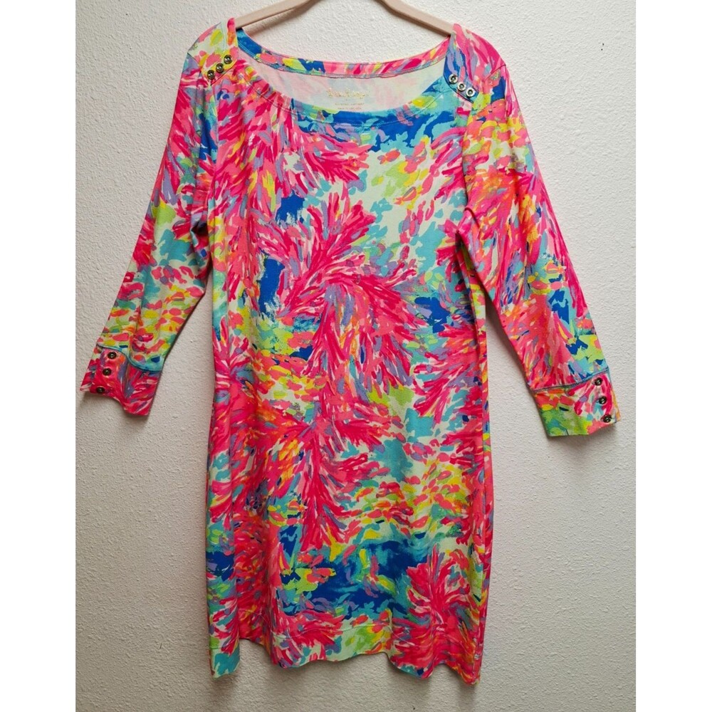 NEW~LILLY PULITZER Sophie Dress in Multi Palm Beach Coral 50+ UPF Large